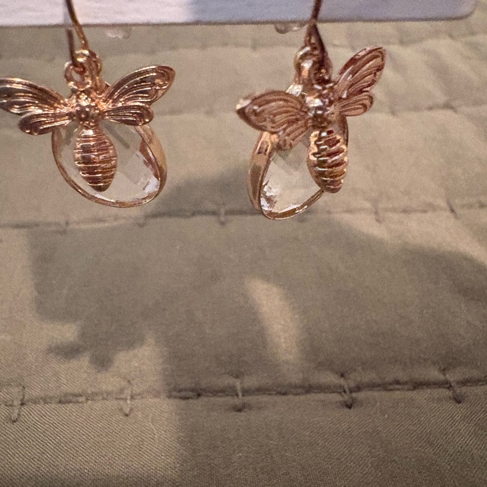 Gold Bee Drop Earrings